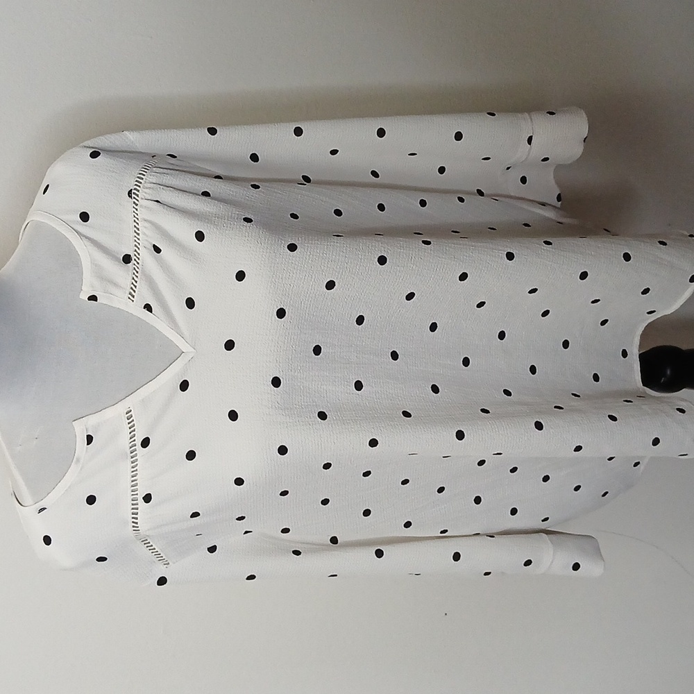 Fever women's slit collar polka dot quarter sleeve blouse size large - Picture 2 of 13